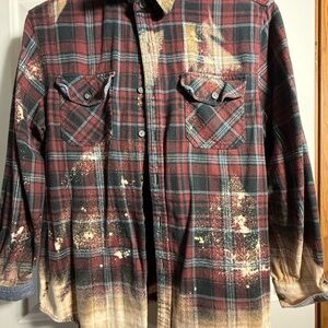 Women bleached Red Plaid Shirt Highlander cow